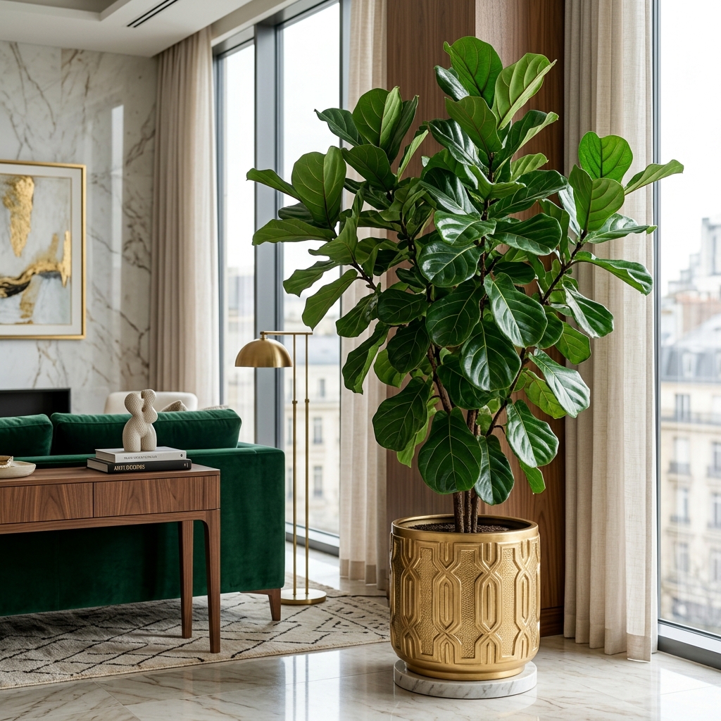 Ficus Lyrata em Vaso Dourado